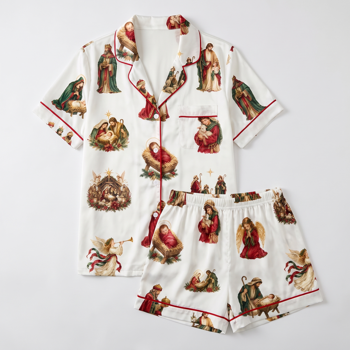 Vintage Nativity Women's Pajama Set - flat lay