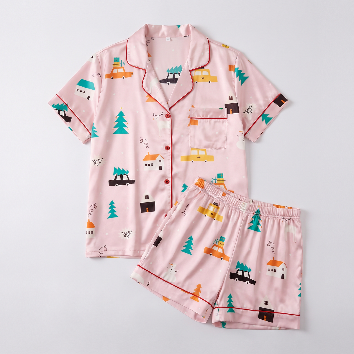 Pastel Winter Village Women's Pajama Set - flat lay