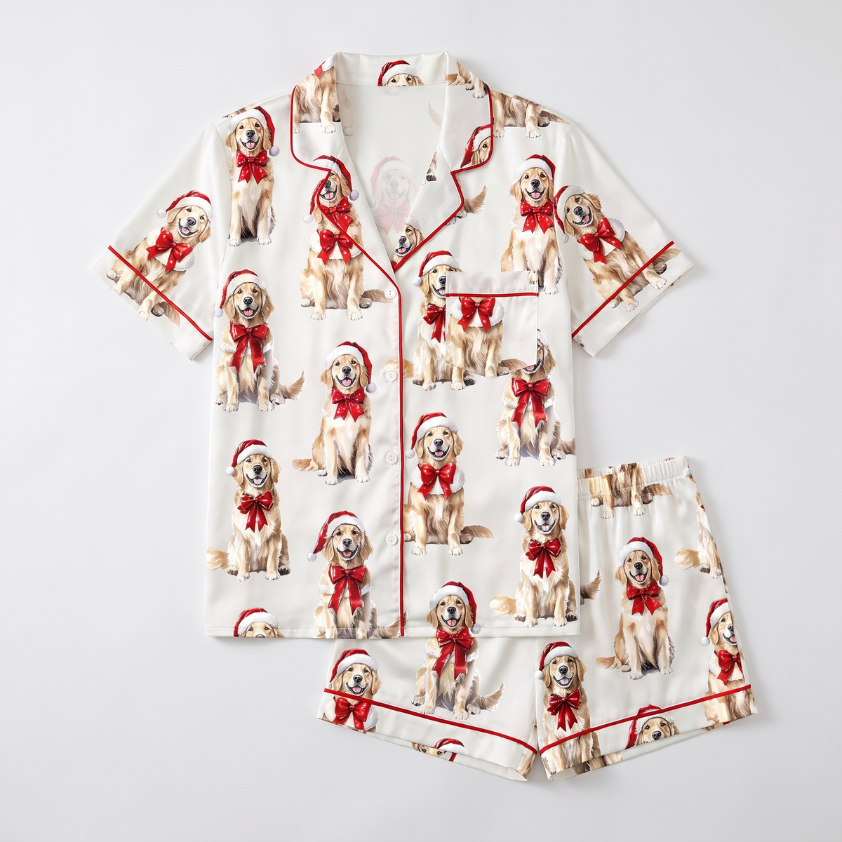 Golden Retriever Christmas Women's Pajama Set - flat lay