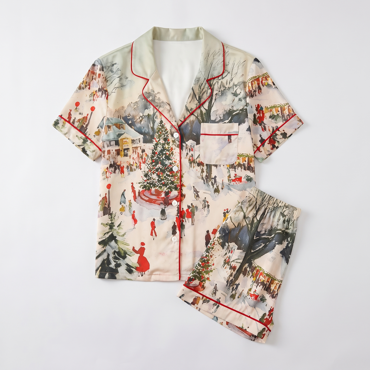Winter Town Square Women's Pajama Set - flat lay