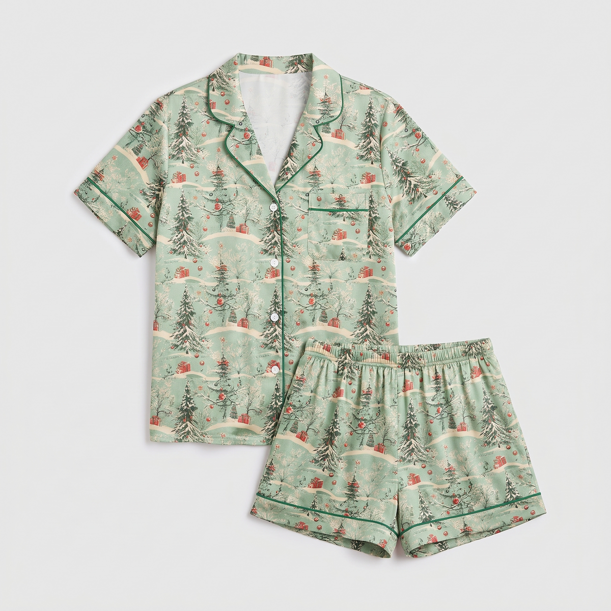 Sage Snowy Pines Women's Pajama Set - flat lay