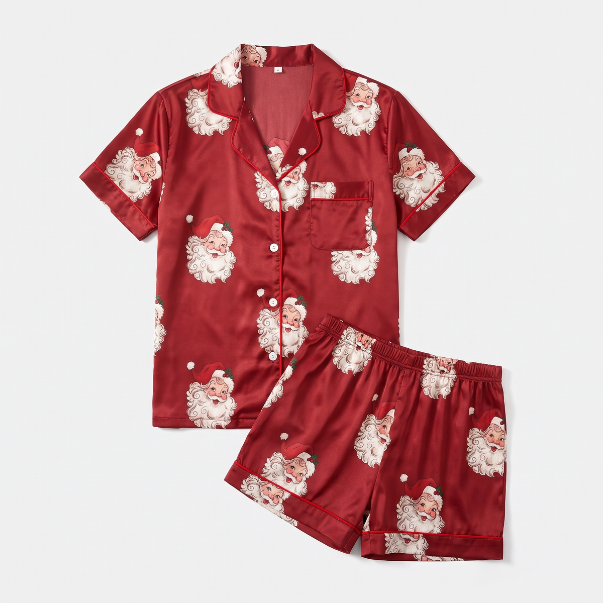 Vintage Burgundy Santa Women's Pajama Set - flat lay
