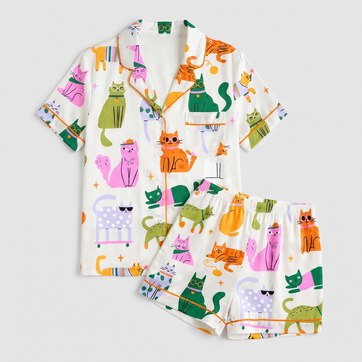Cats In Sunglasses Women's Pajama Set - flat lay