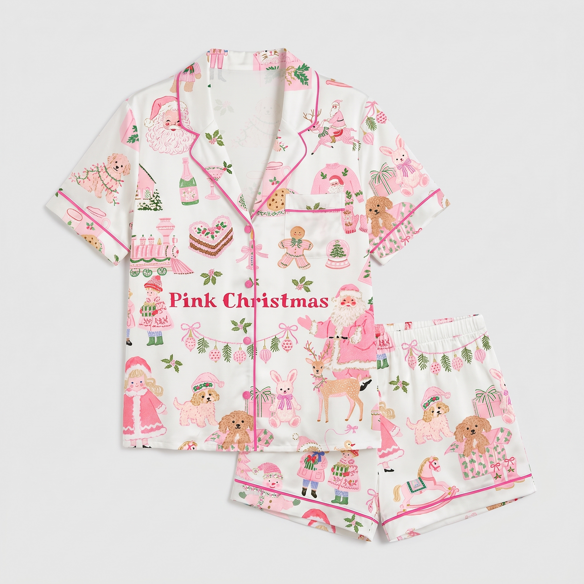 Pink Christmas Bakery Women's Pajama Set - flat lay