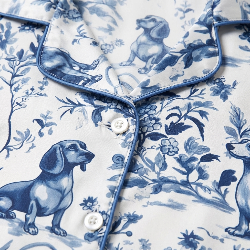 Blue Toile Dachshund Women's Pajama Set