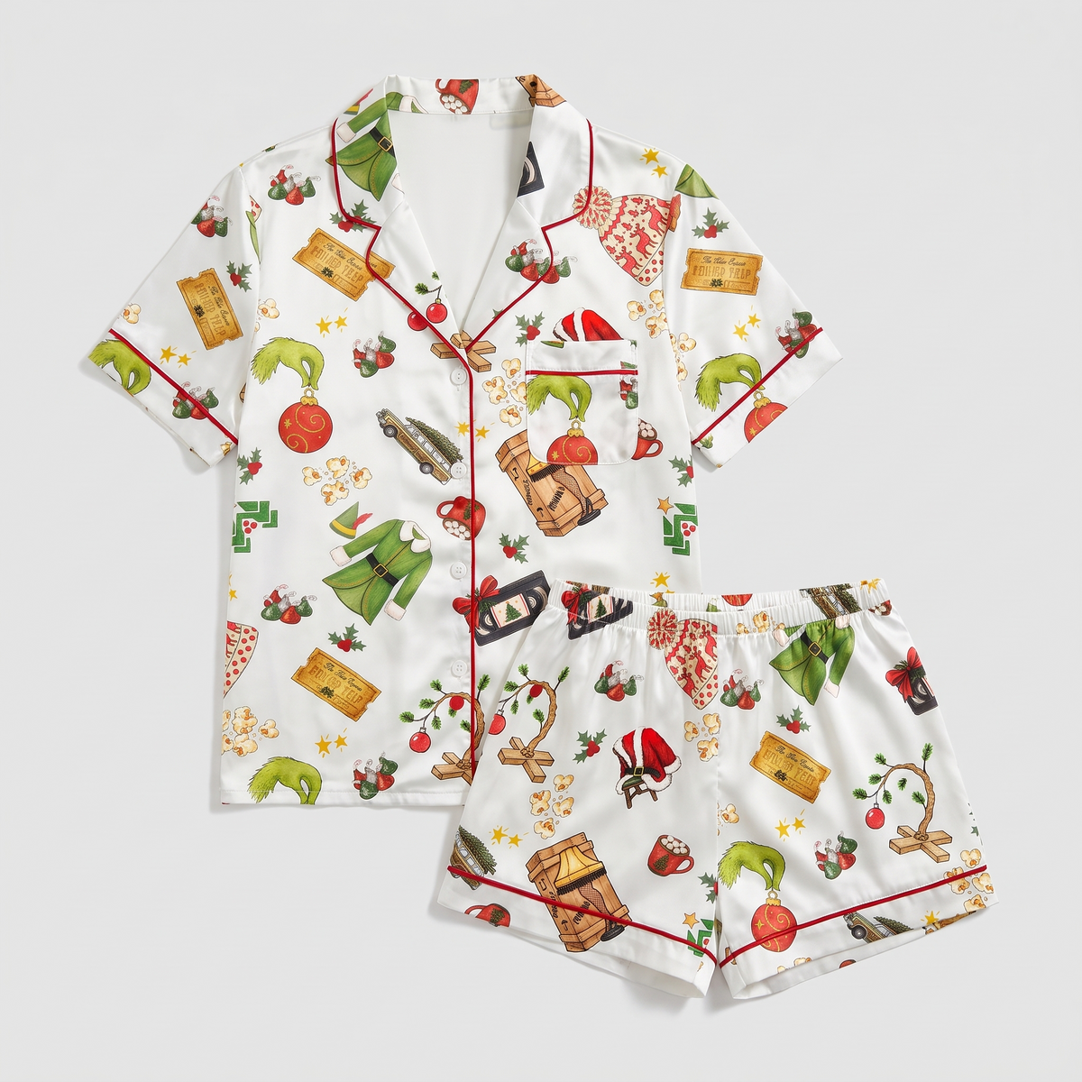Christmas Movie Night Inspired Women's Pajama Set - flat lay