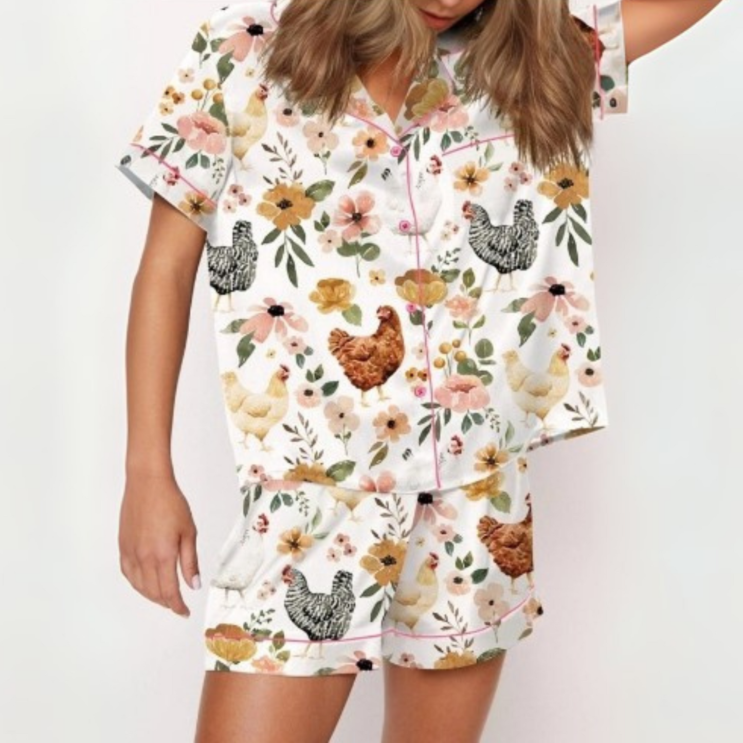 Floral Chicken Women's Pajama Set