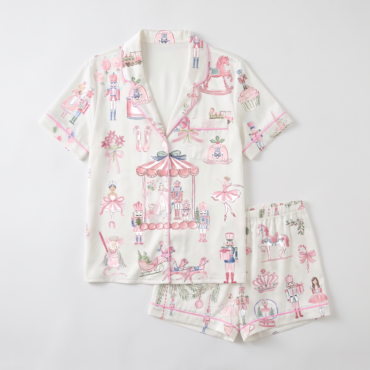 Pastel Nutcracker Carousel Women's Pajama Set - flat lay