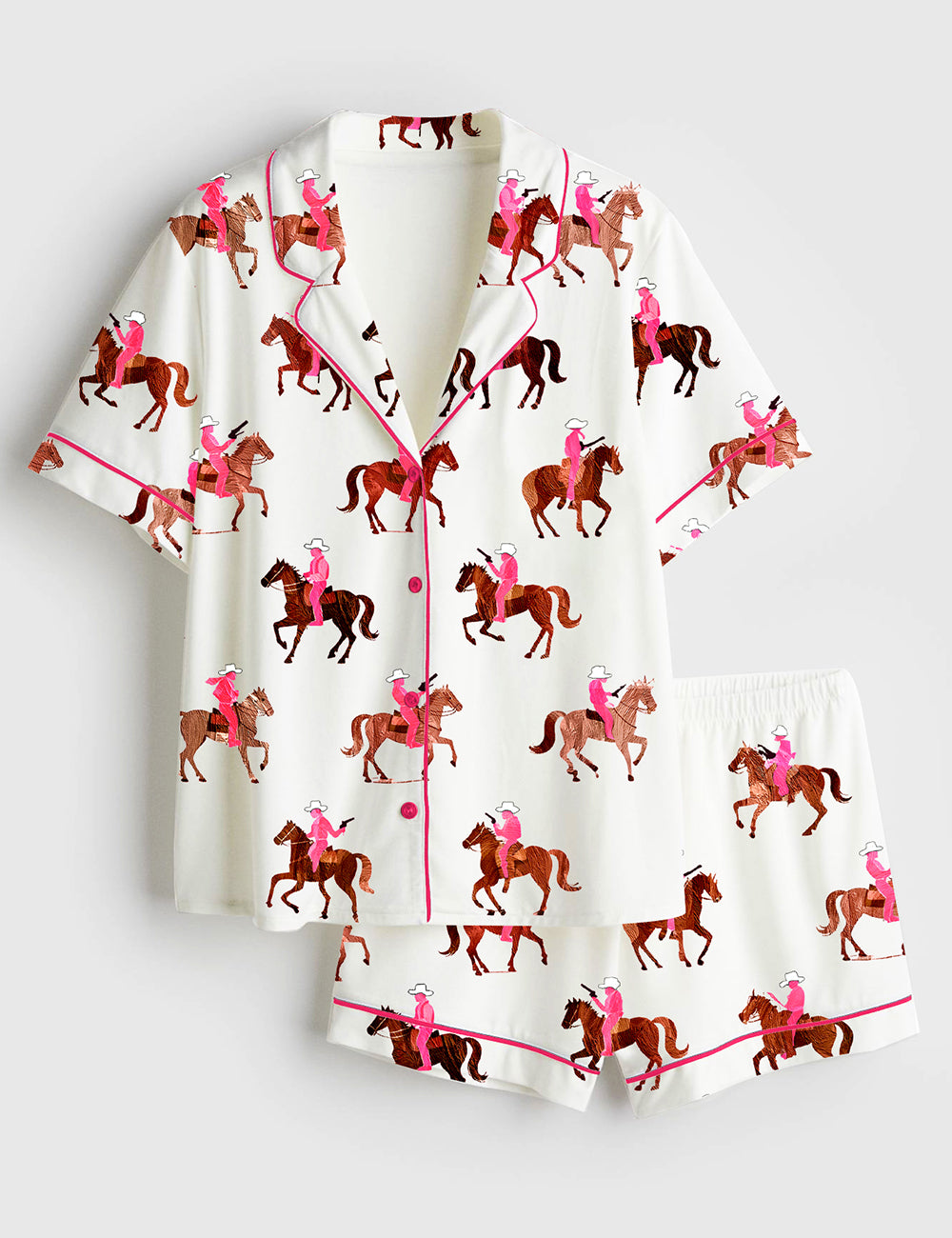 Pink Cowgirl Riders Horse Women's Pajama Set - flat lay
