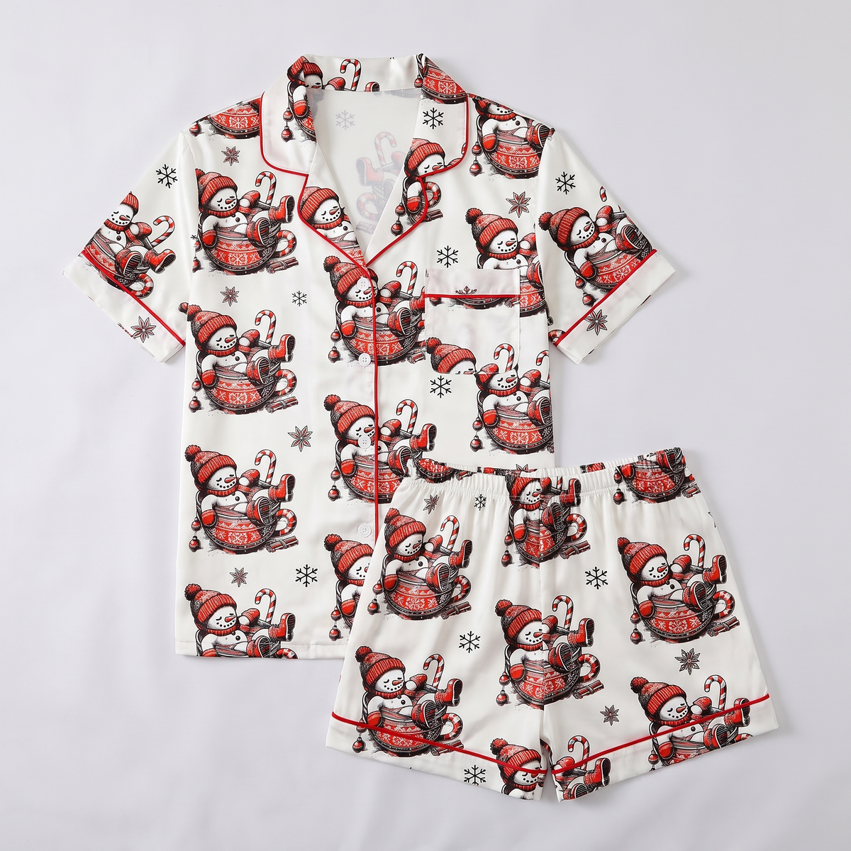 Hot Cocoa Snowmen Women's Pajama Set - flat lay