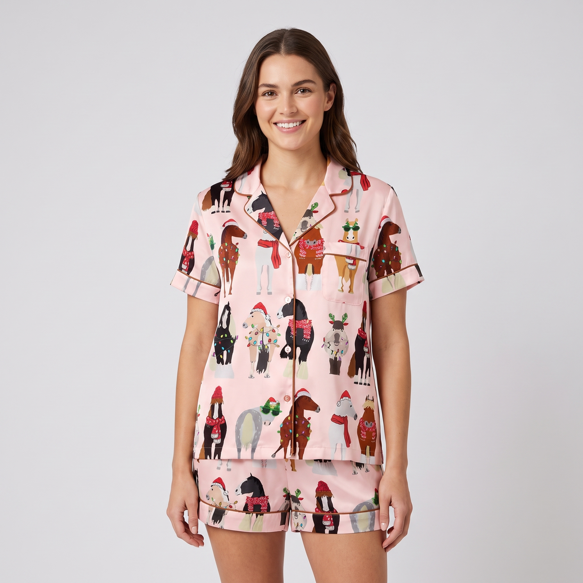 Horsin' Around Christmas Women's Pajama Set - Pink