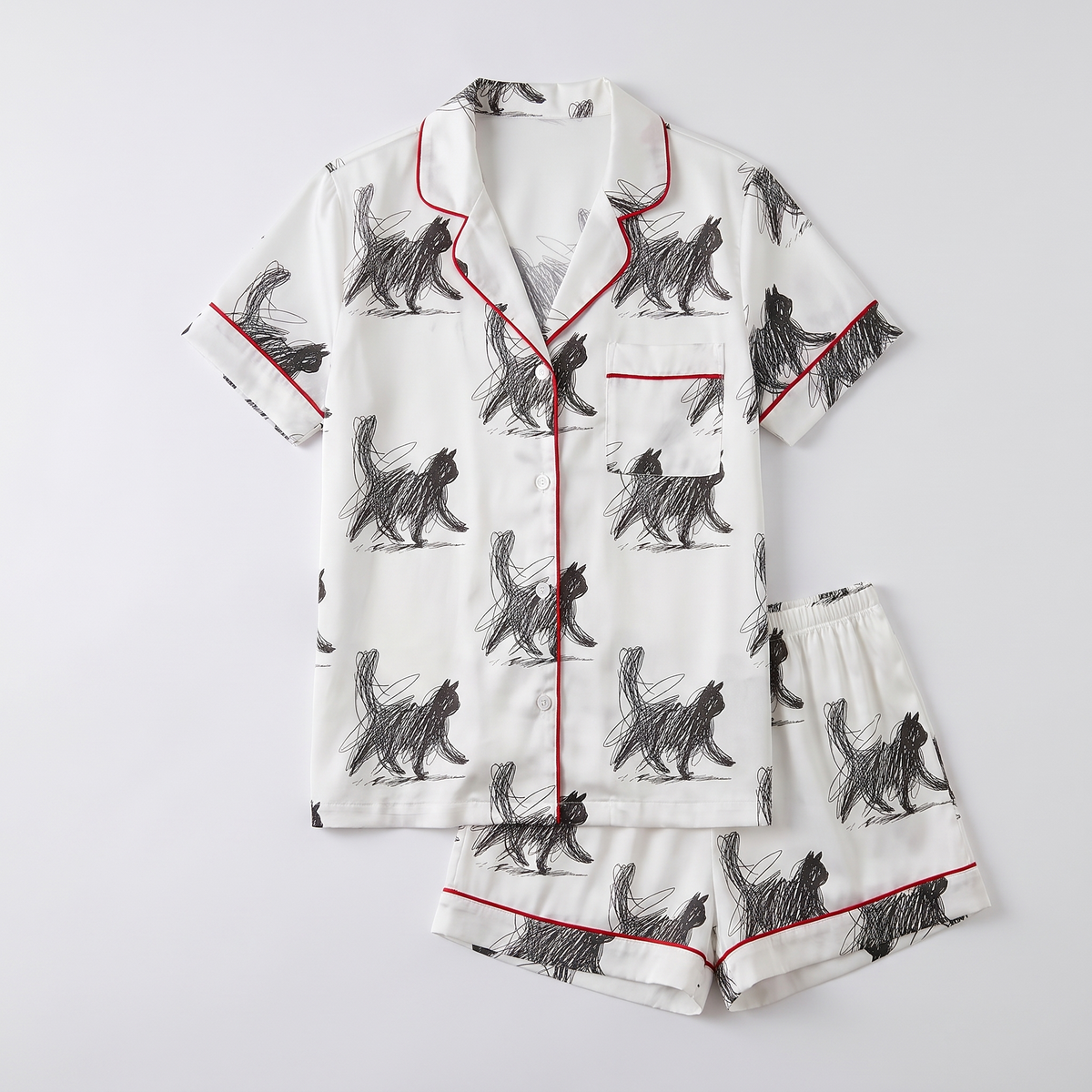 Pencil Sketch Cats Women's Pajama Set - flat lay