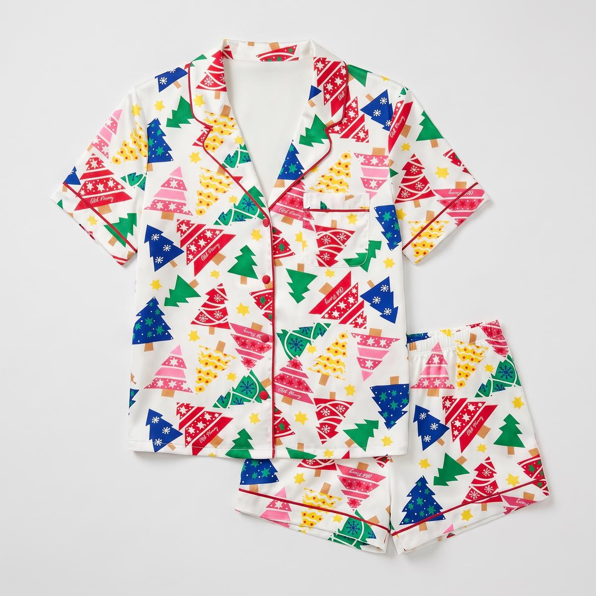 Rainbow Christmas Trees Women's Pajama Set - flat lay