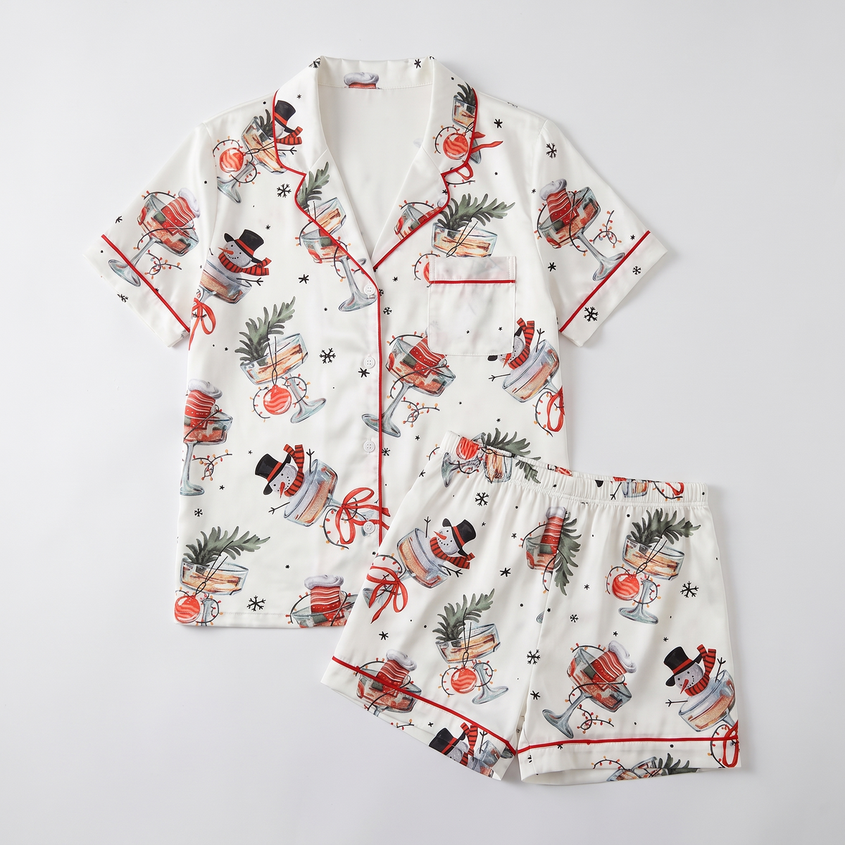 Snowman Cheers Women's Pajama Set - flat lay