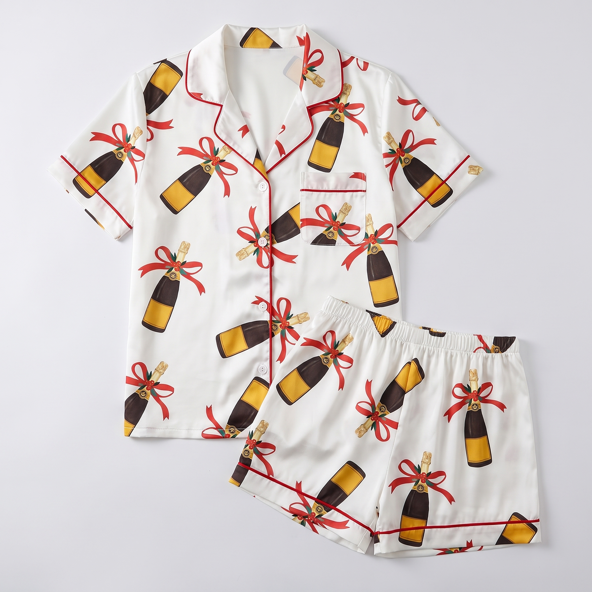Bubbly & Red Bows Women's Pajama Set - flat lay