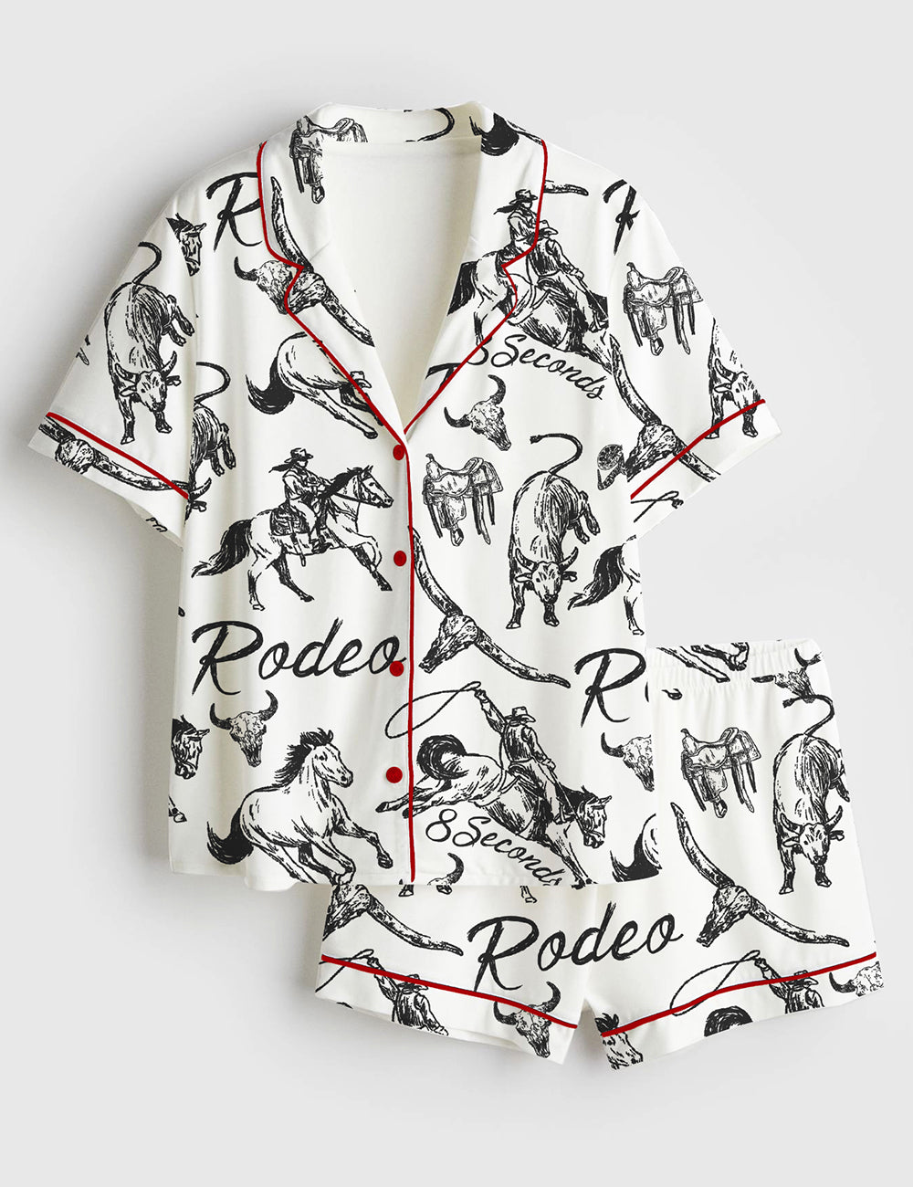 Black Ink Rodeo Horse Women's Pajama Set - flat lay