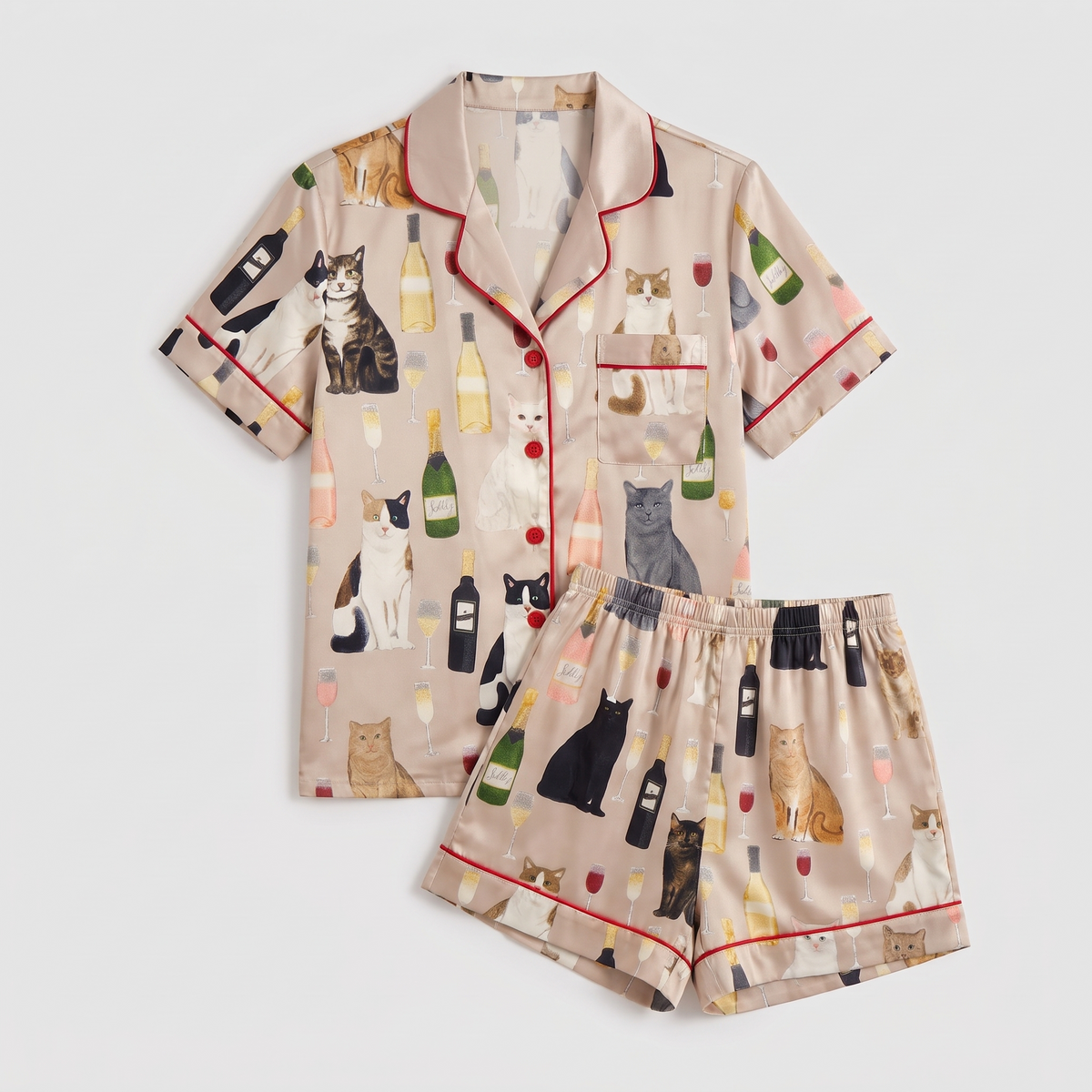 Champagne Cats Women's Pajama Set - flat lay