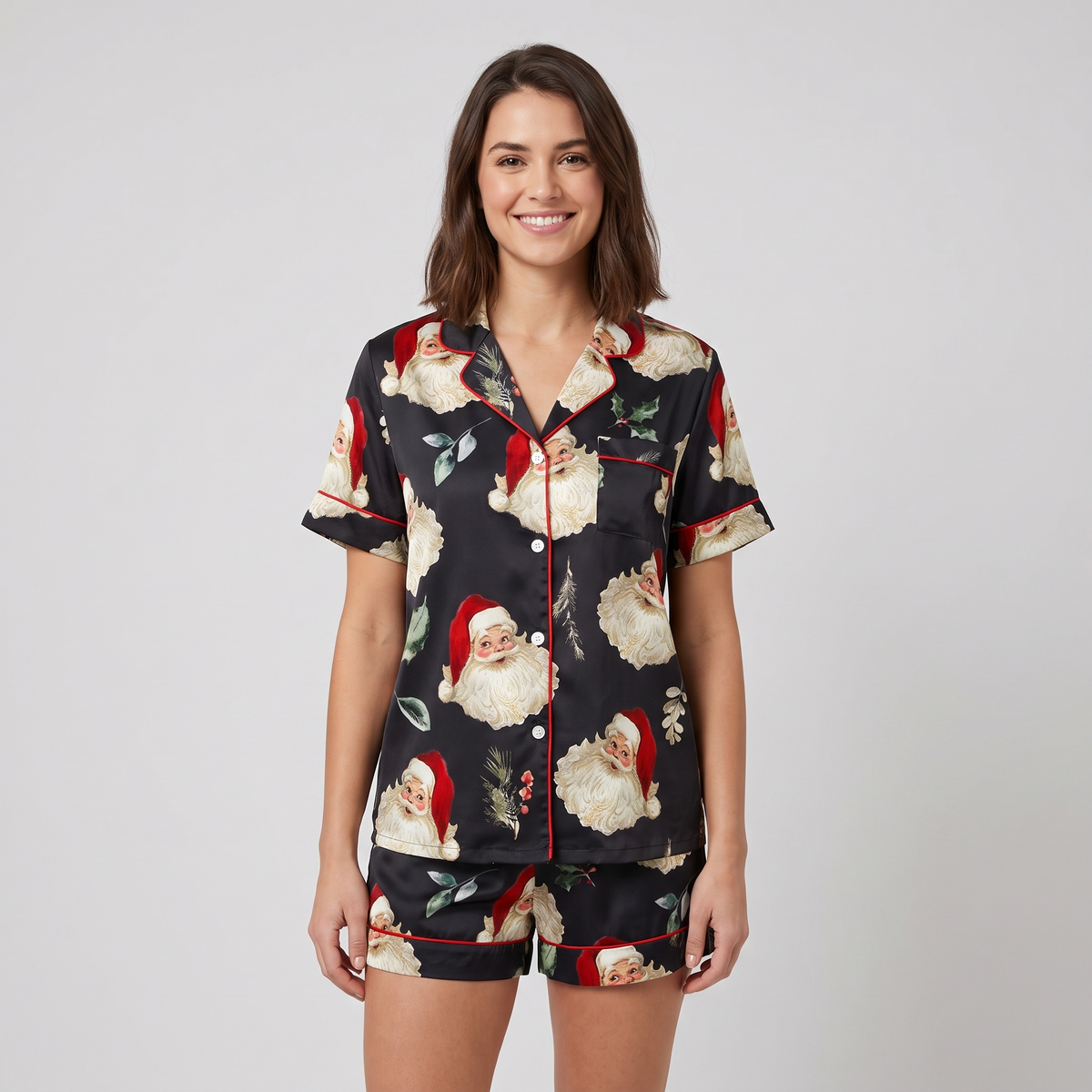 Holly Jolly Santa Women's Pajama Set - Black