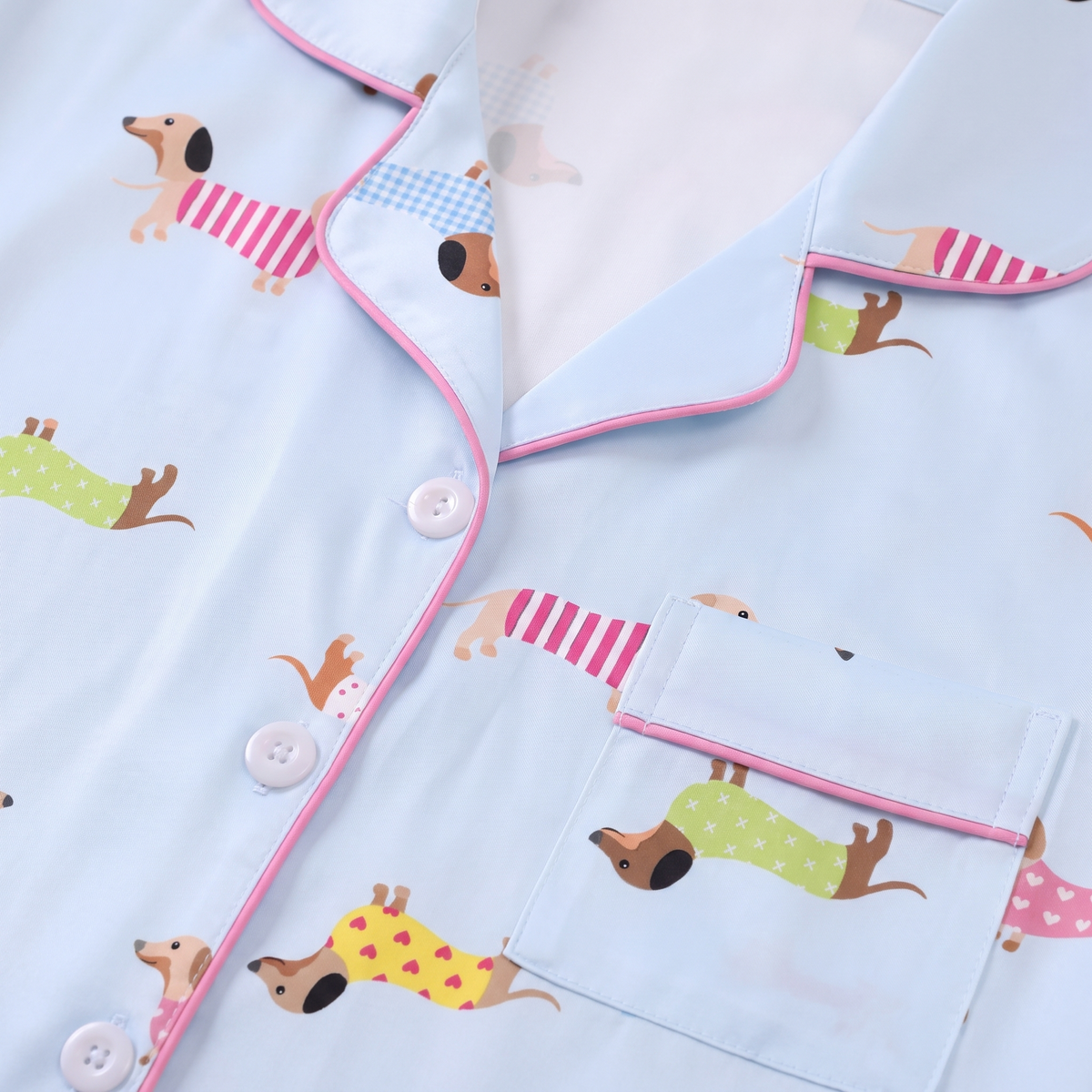 Sweater Weather Dachshunds Women's Pajama Set - Blue - print close-up