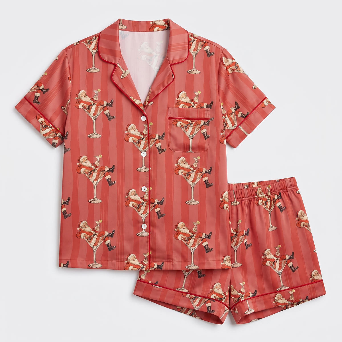 Retro Cheers Santa Women's Pajama Set - flat lay