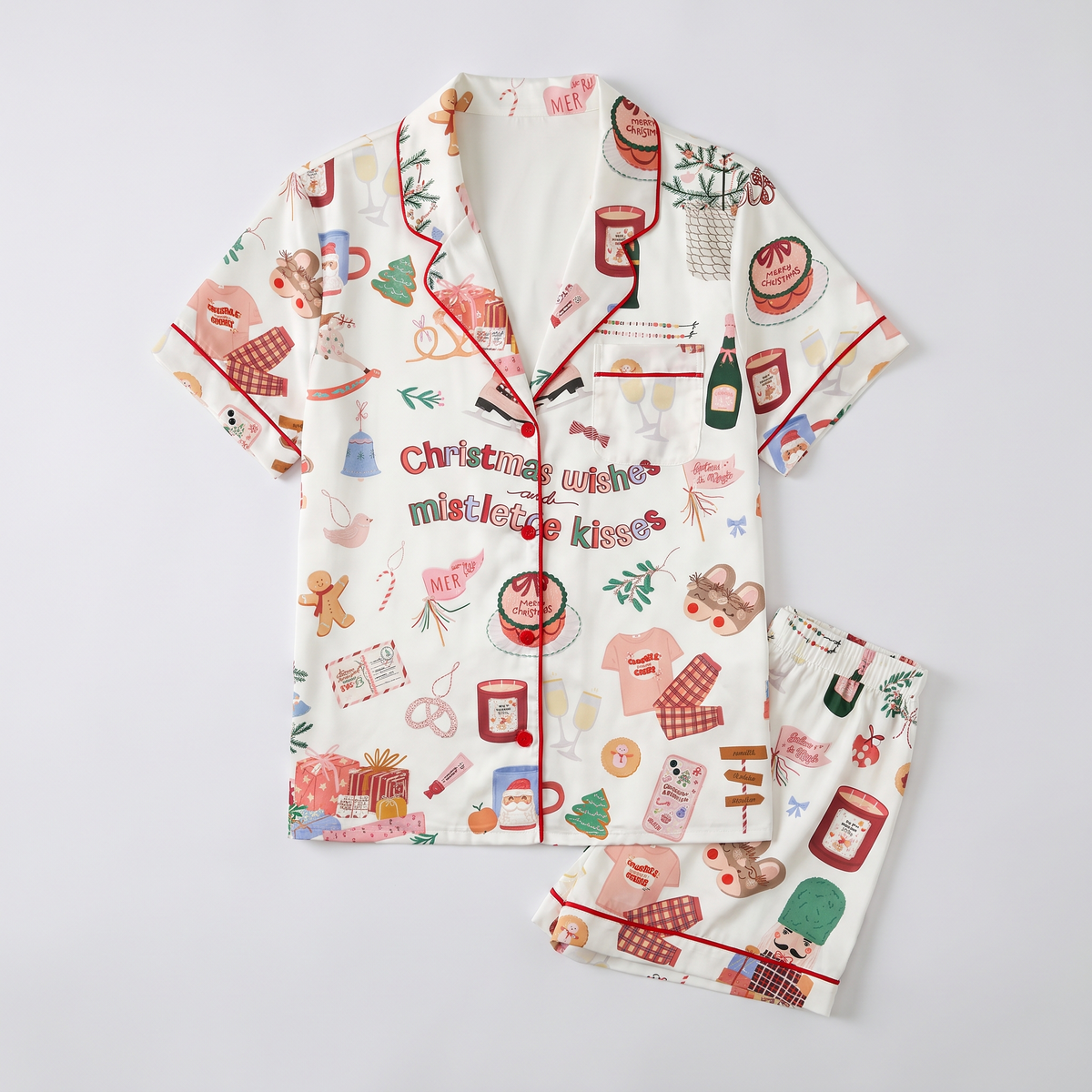 Mistletoe Kisses Women's Pajama Set - flat lay
