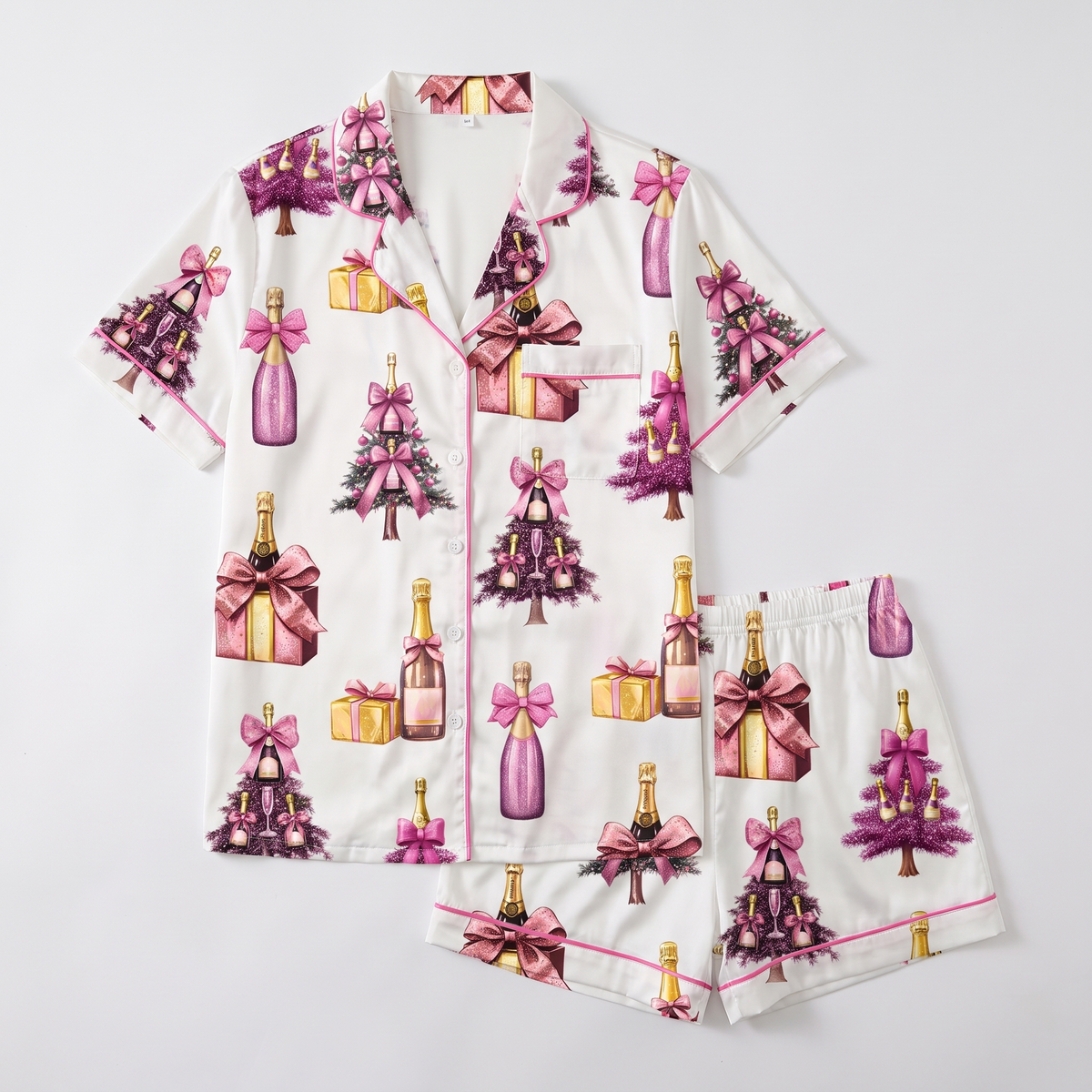 Pink Champagne Trees Women's Pajama Set - flat lay
