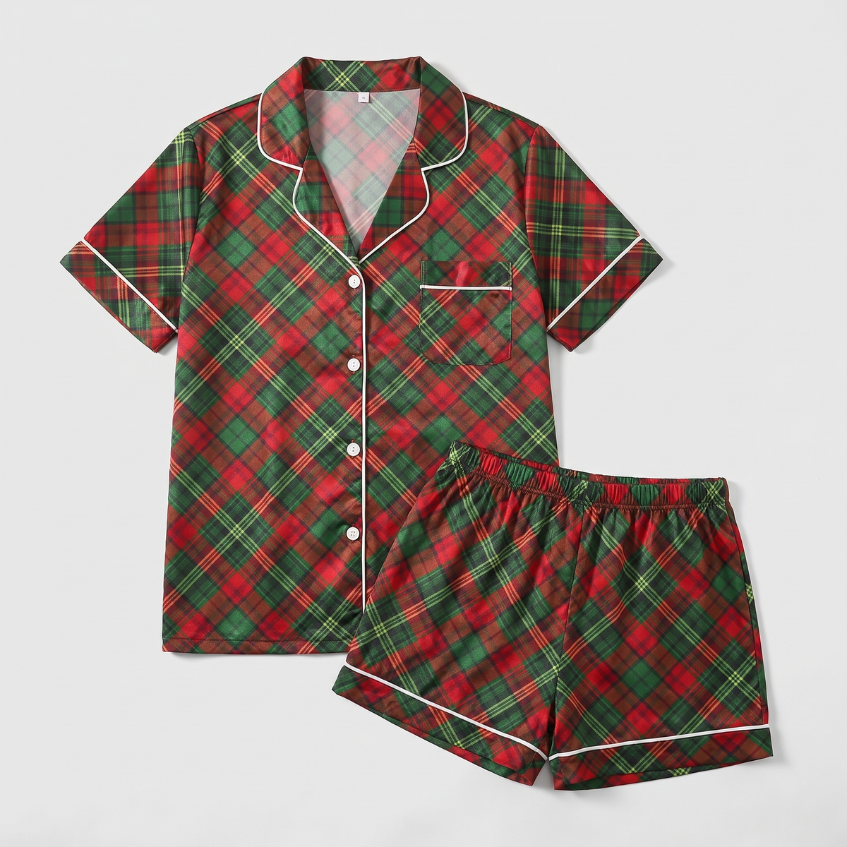Green Tartan Christmas Women's Pajama Set - flat lay