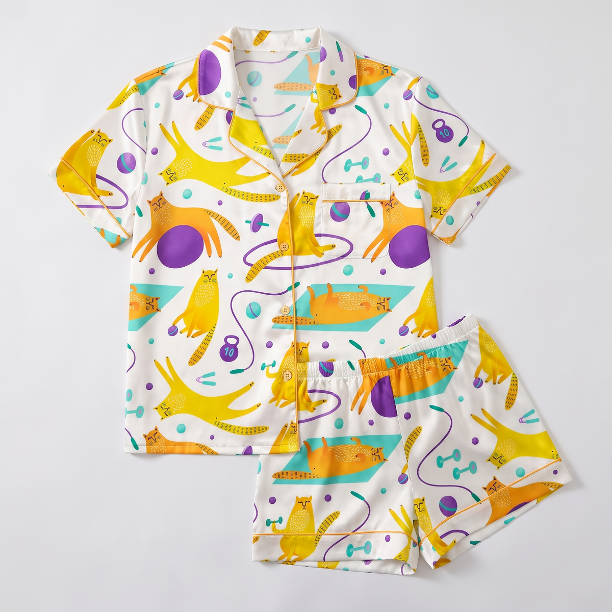 Yoga Cats Women's Pajama Set - flat lay