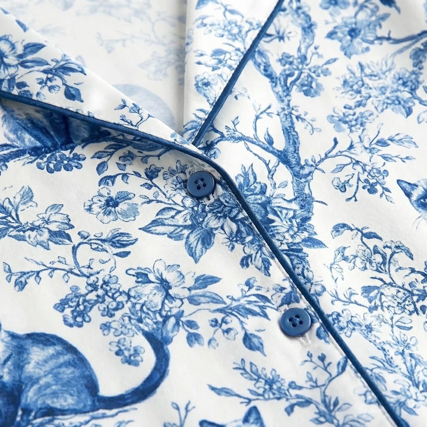 Blue Toile Siamese Cat Women's Pajama Set
