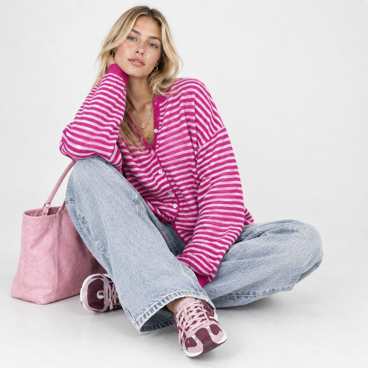 Striped Women's Fuzzy Knit Cardigan