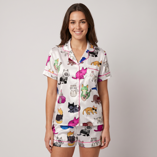 Jam Session Cats Women's Pajama Set - short sleeve and shorts
