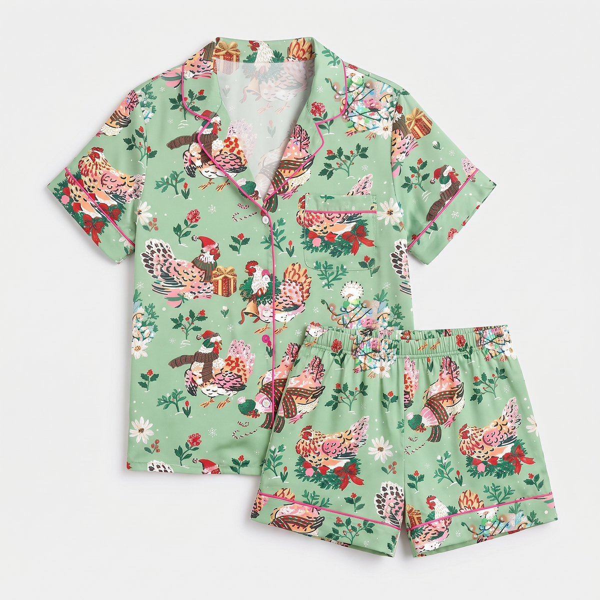 Holly Jolly Hens Women's Pajama Set - flat lay