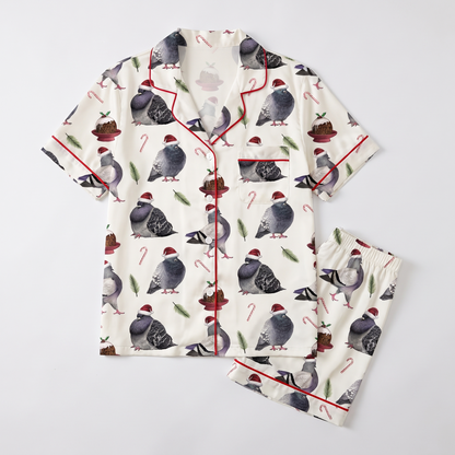 Christmas Pigeons Women's Pajama Set - flat lay