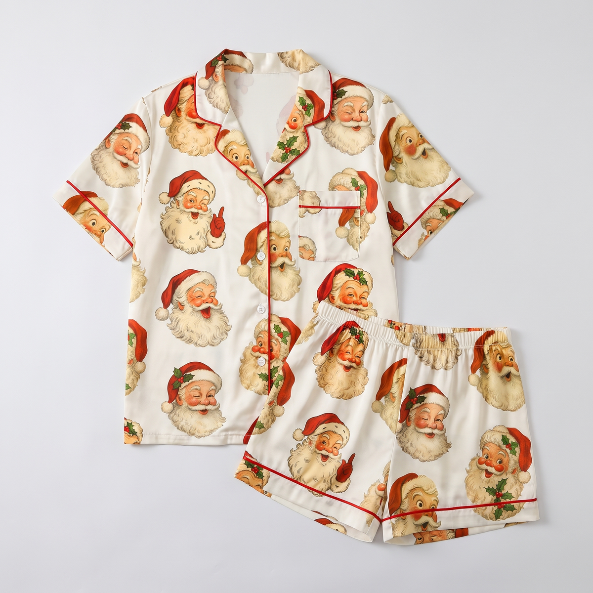 Classic Santa Faces Women's Pajama Set - flat lay