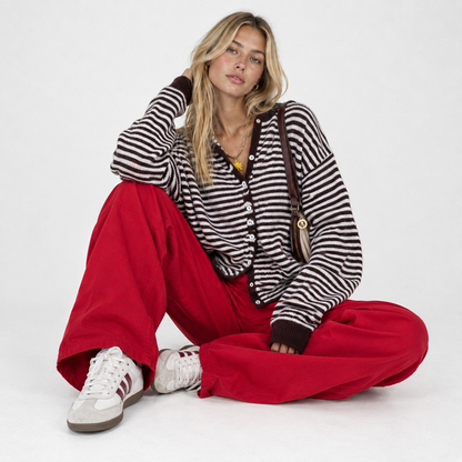 Striped Women's Fuzzy Knit Cardigan
