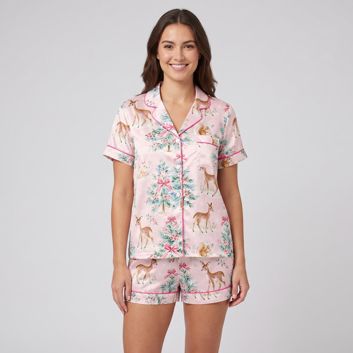 Shabby Chic Deer Women's Pajama Set - short sleeve and shorts