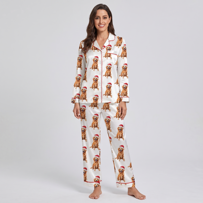 Santa Hat Retrievers Women's Pajama Set - long sleeve and pants