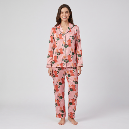 Moka Pot & Gingerbread Women's Pajama Set - long sleeve and pants