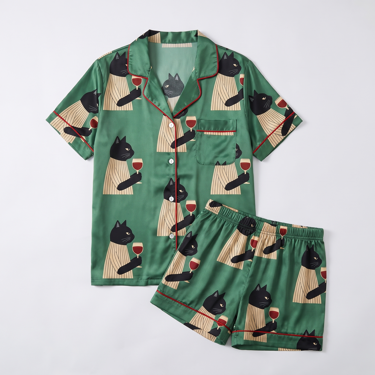 Cabernet Cats Women's Pajama Set - flat lay