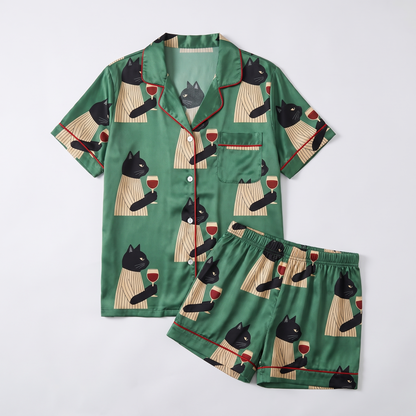 Cabernet Cats Women's Pajama Set - flat lay