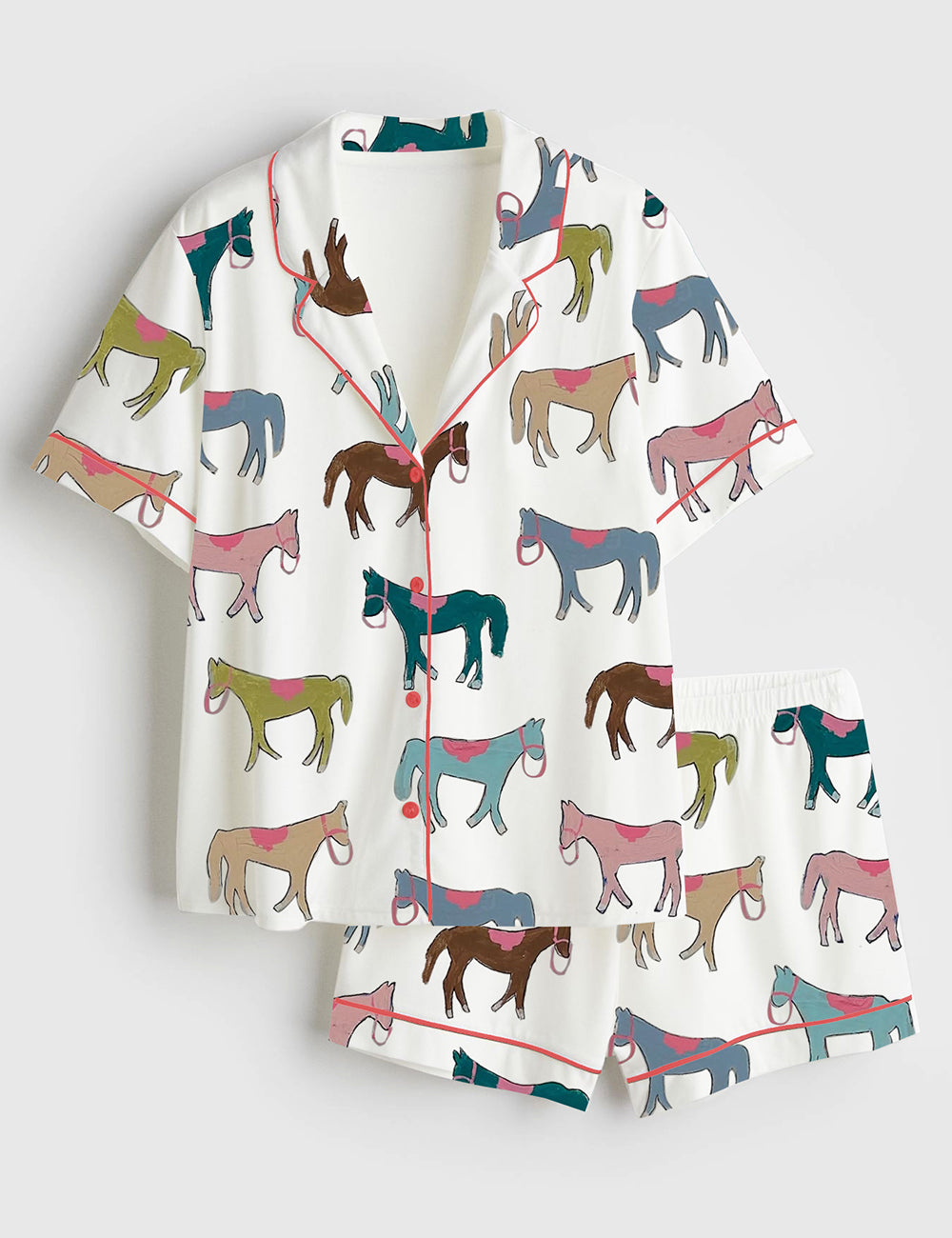 Olive & Teal Pony Horse Herd Women's Pajama Set - flat lay