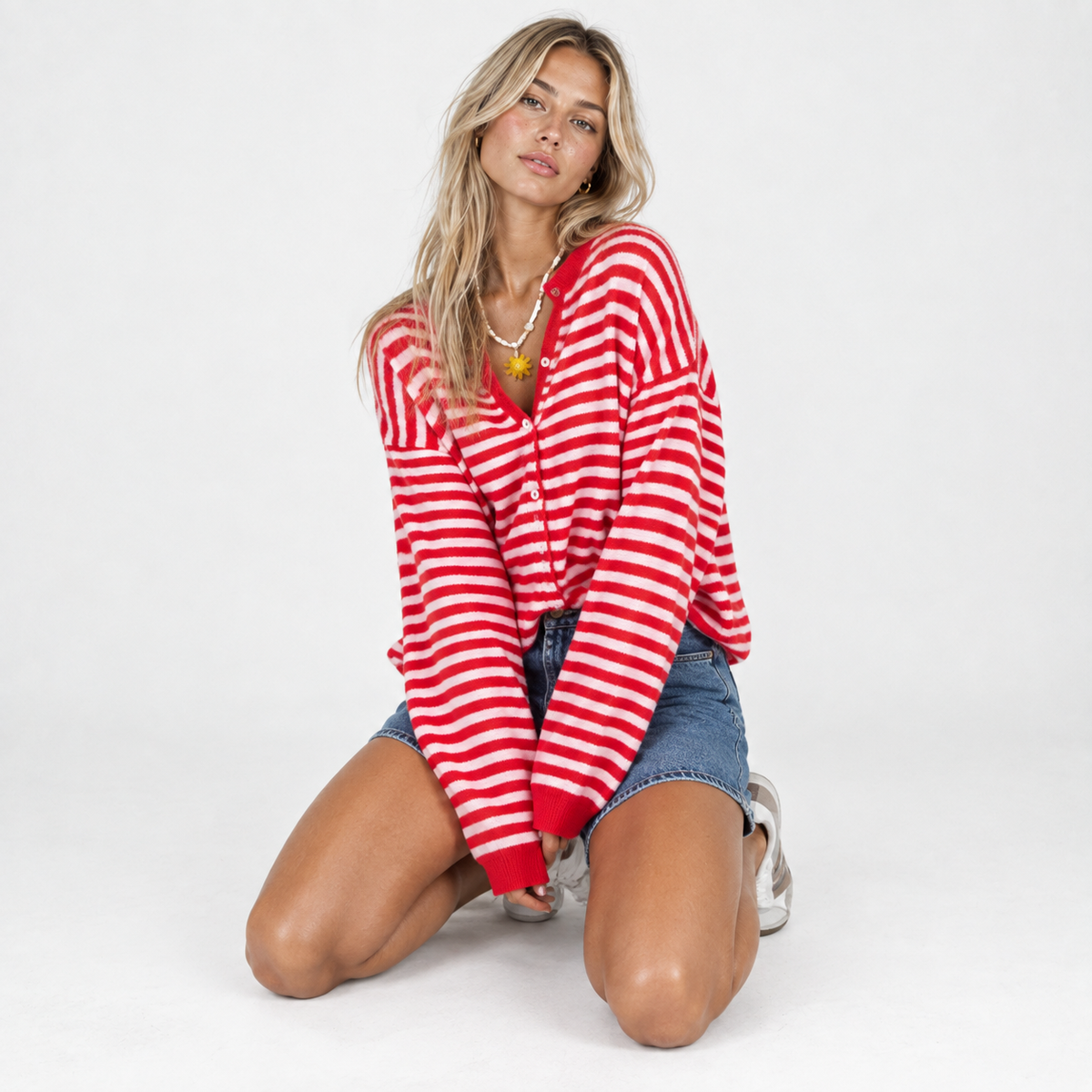 Striped Women's Fuzzy Knit Cardigan