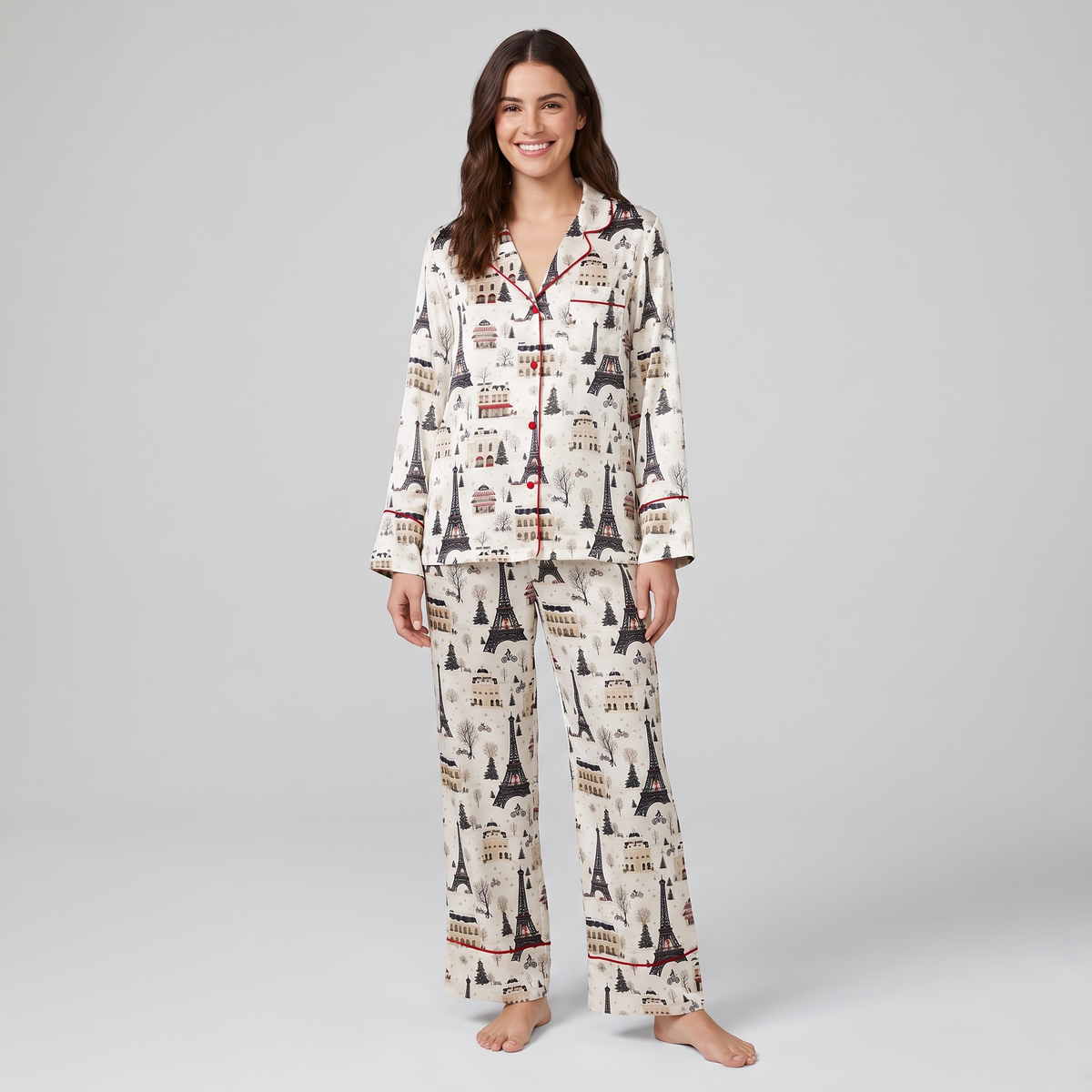 Christmas In Paris Women's Pajama Set - long sleeve and pants