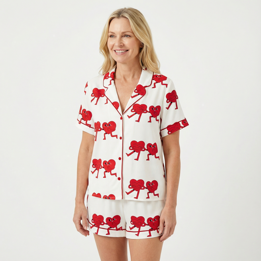 Valentine's Day Retro Dancing Hearts Women's Pajama Set