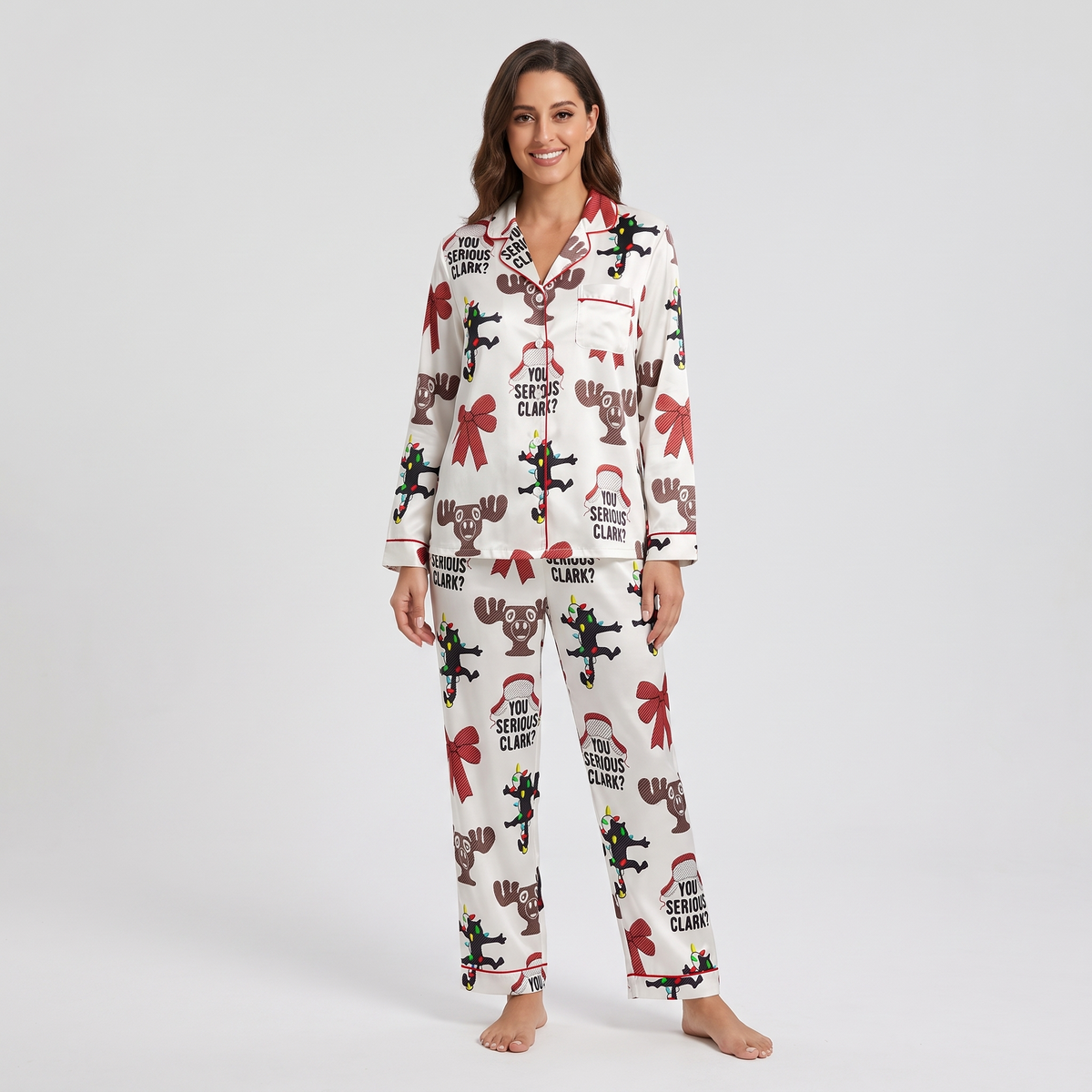 Moose Mugs & Red Bows Inspired Women's Pajama Set - long sleeve and pants
