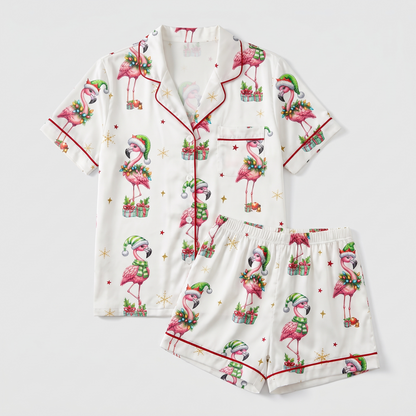 Holly Jolly Flamingos Women's Pajama Set - flat lay