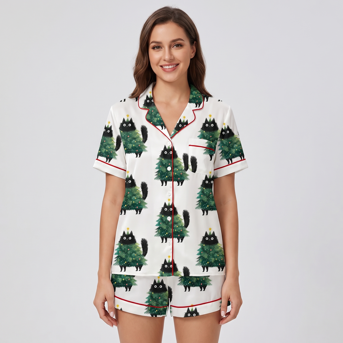 Cats In Tree Costumes Women's Pajama Set - short sleeve and shorts