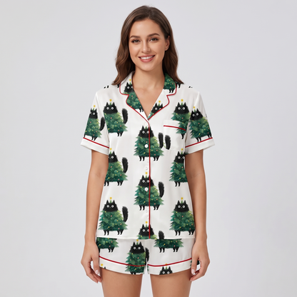 Cats In Tree Costumes Women's Pajama Set - short sleeve and shorts
