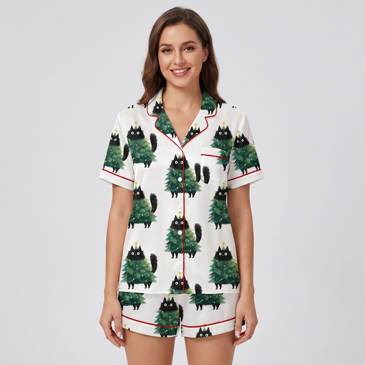 Cats In Tree Costumes Women's Pajama Set - short sleeve and shorts
