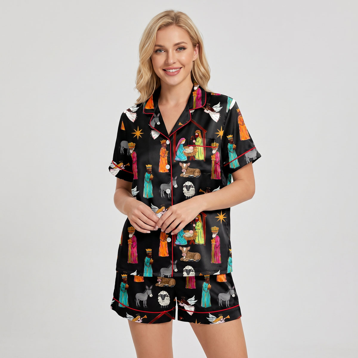 Nativity Night Women's Pajama Set - short sleeve and shorts